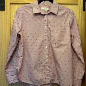 LOFT Light Pink Button-Down Shirt with Red Dots